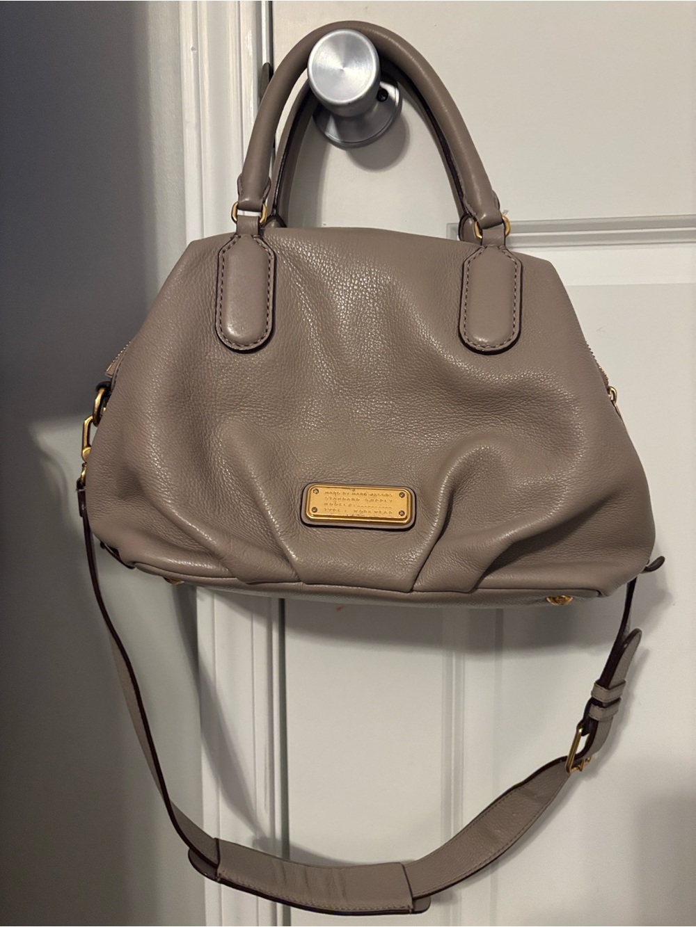 Marc Jacobs Taupe Satchel with Gold Plaque